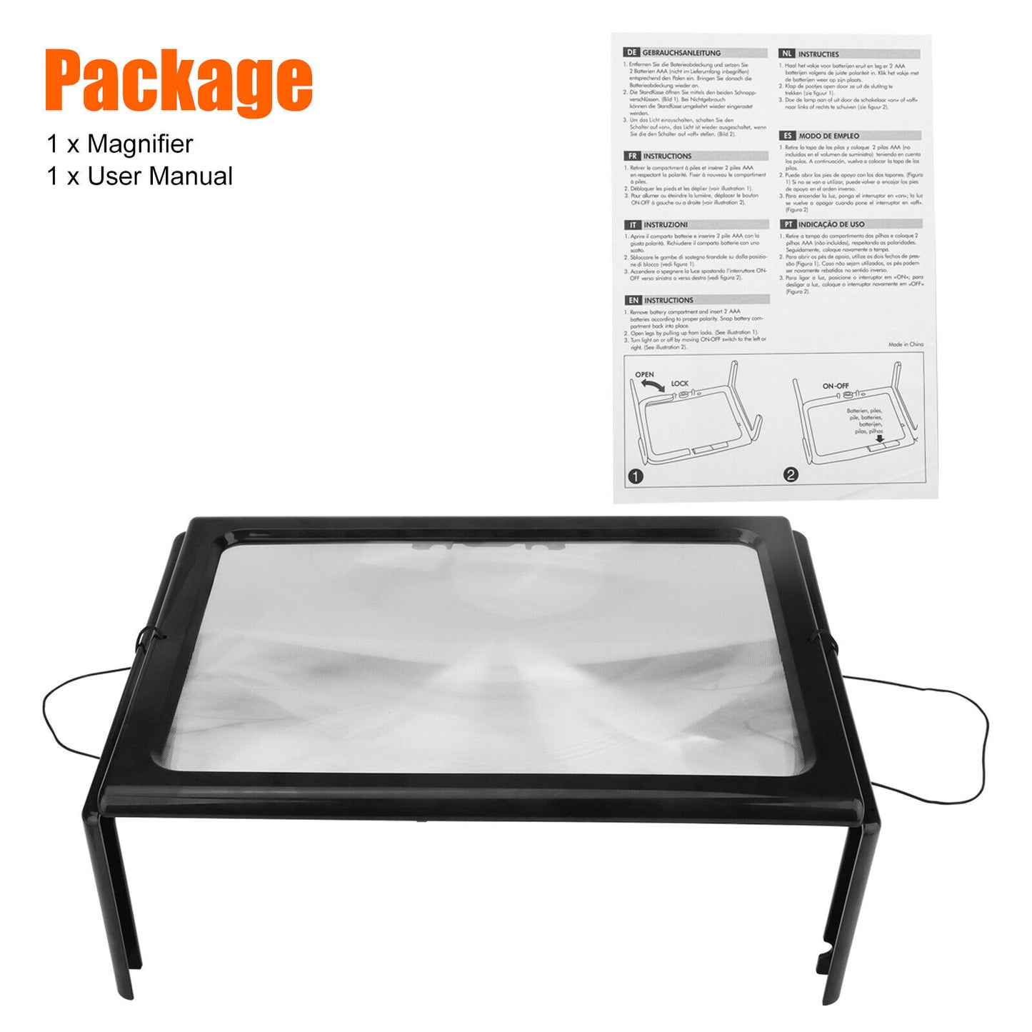 Large Lighted Reading Magnifier with Legs