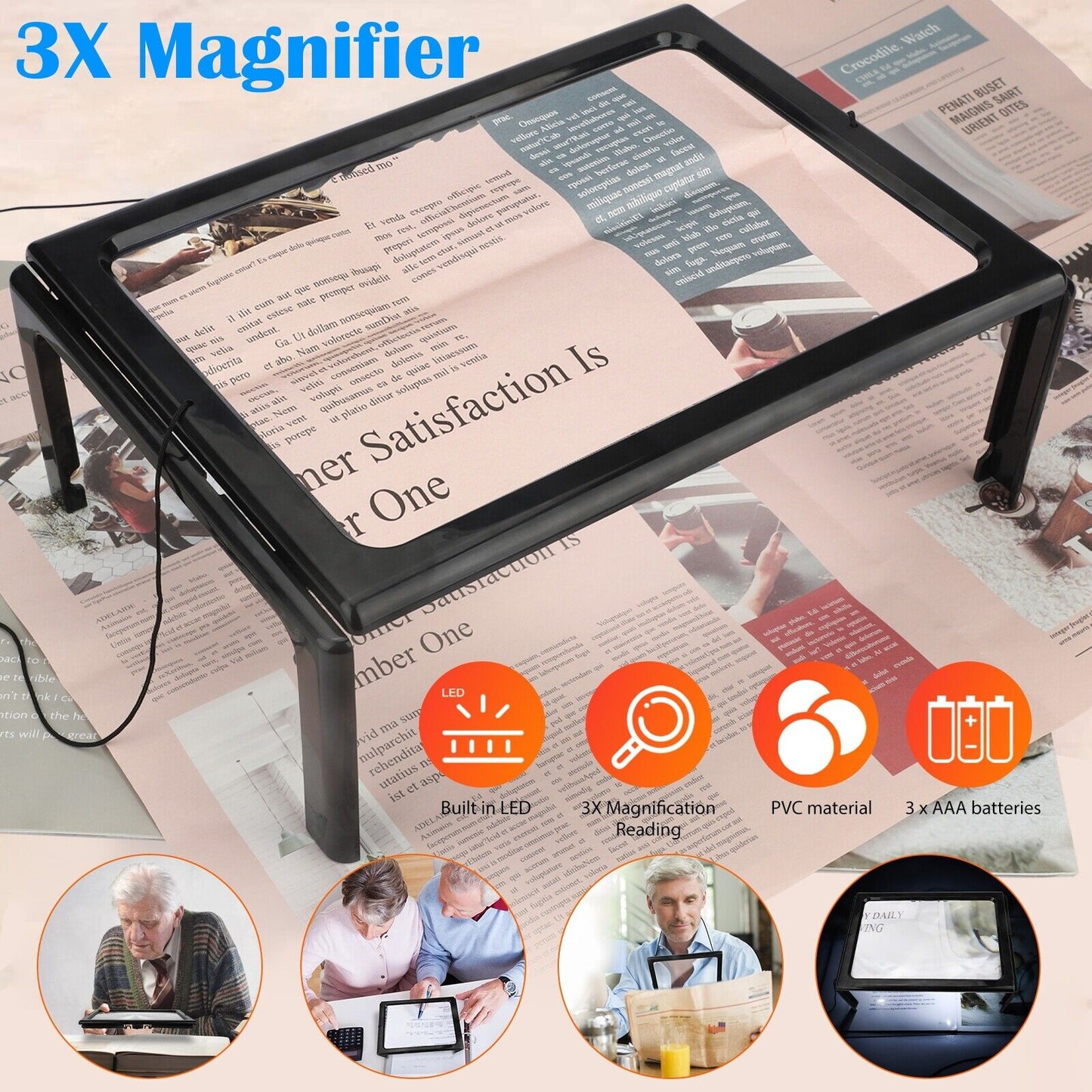 Large Lighted Reading Magnifier with Legs