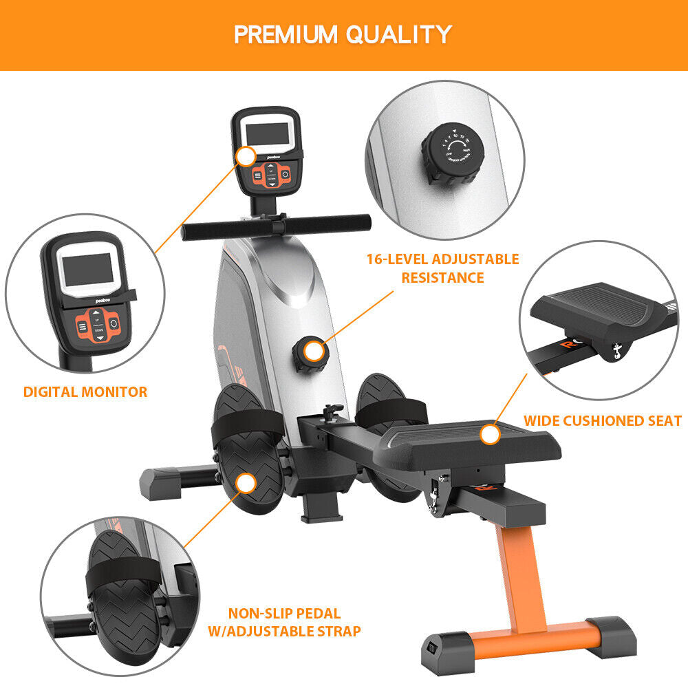 Magnetic Row Rowing Machine Rower 16 Levels Cardio Home Gym Exercise Equipment