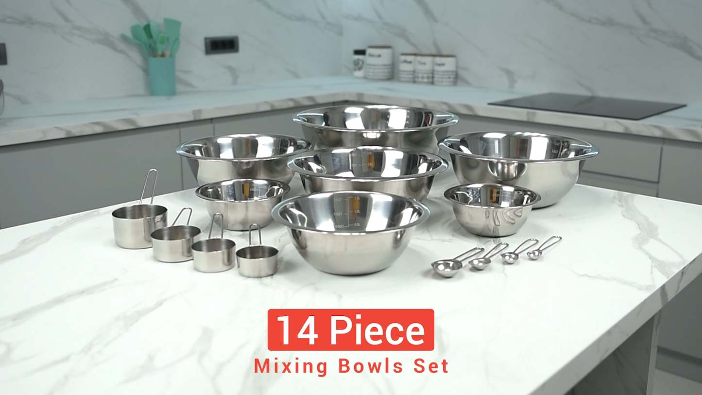 Mixing Bowl Set with Measuring Cups & Spoons (14 Pieces)