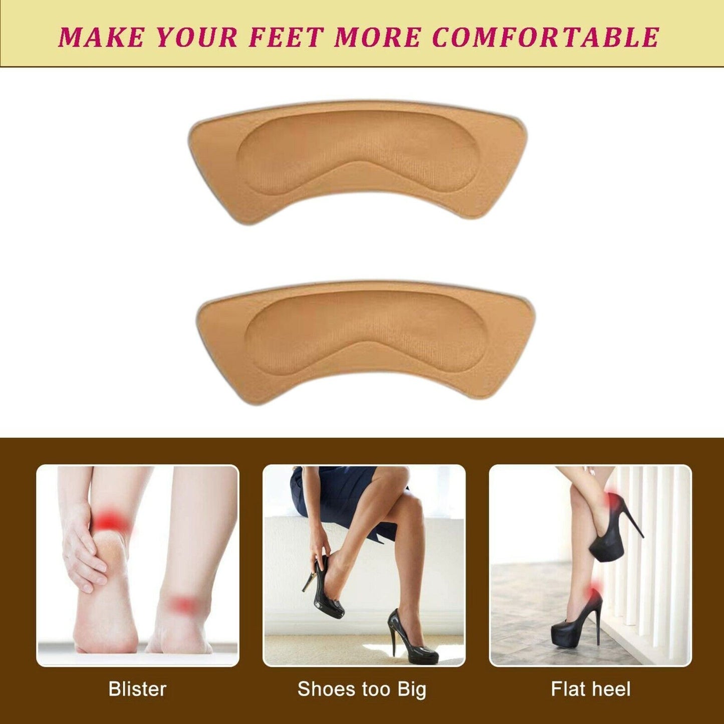 Soft Fabric Shoe Pads - 2 Piece Heel Inserts