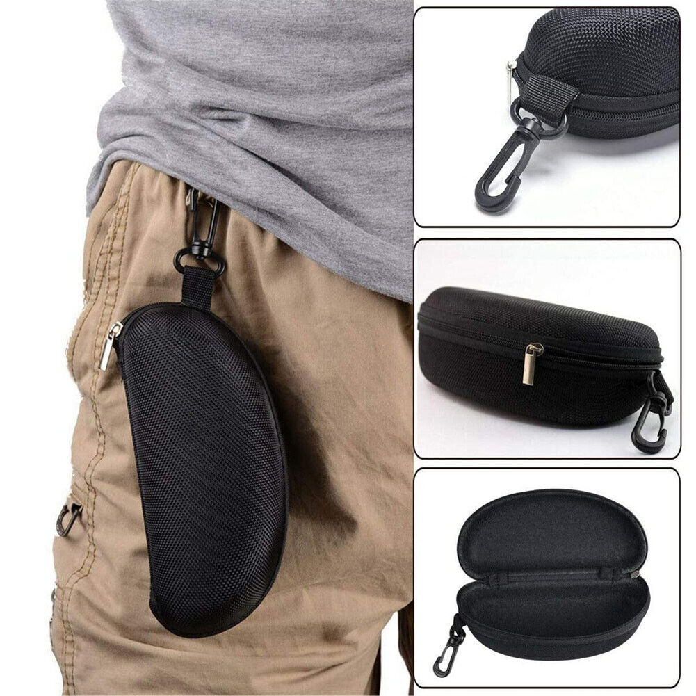 Hard Shell Eyeglass Travel Zipper Case with Clip Black - 2 Piece