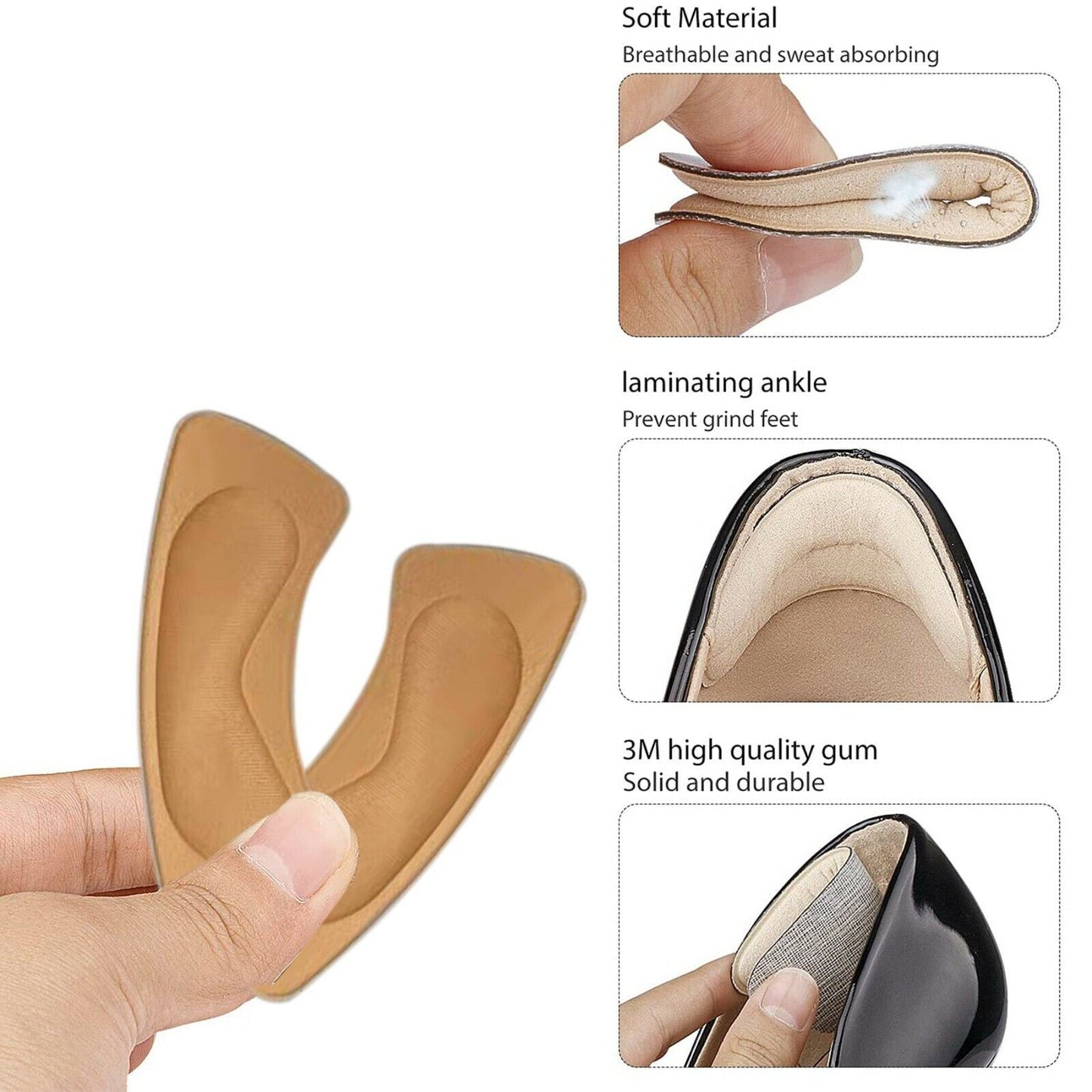 Soft Fabric Shoe Pads - 2 Piece Heel Inserts