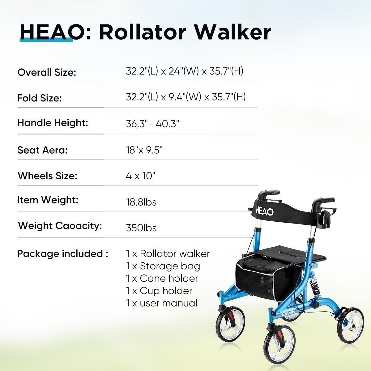 Rollator Walker with Shock Absorber Large Wheels