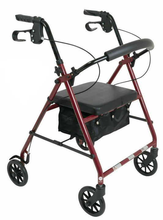 Lightweight Deluxe Folding Rollator Walker (With Soft Cushioned Seat)