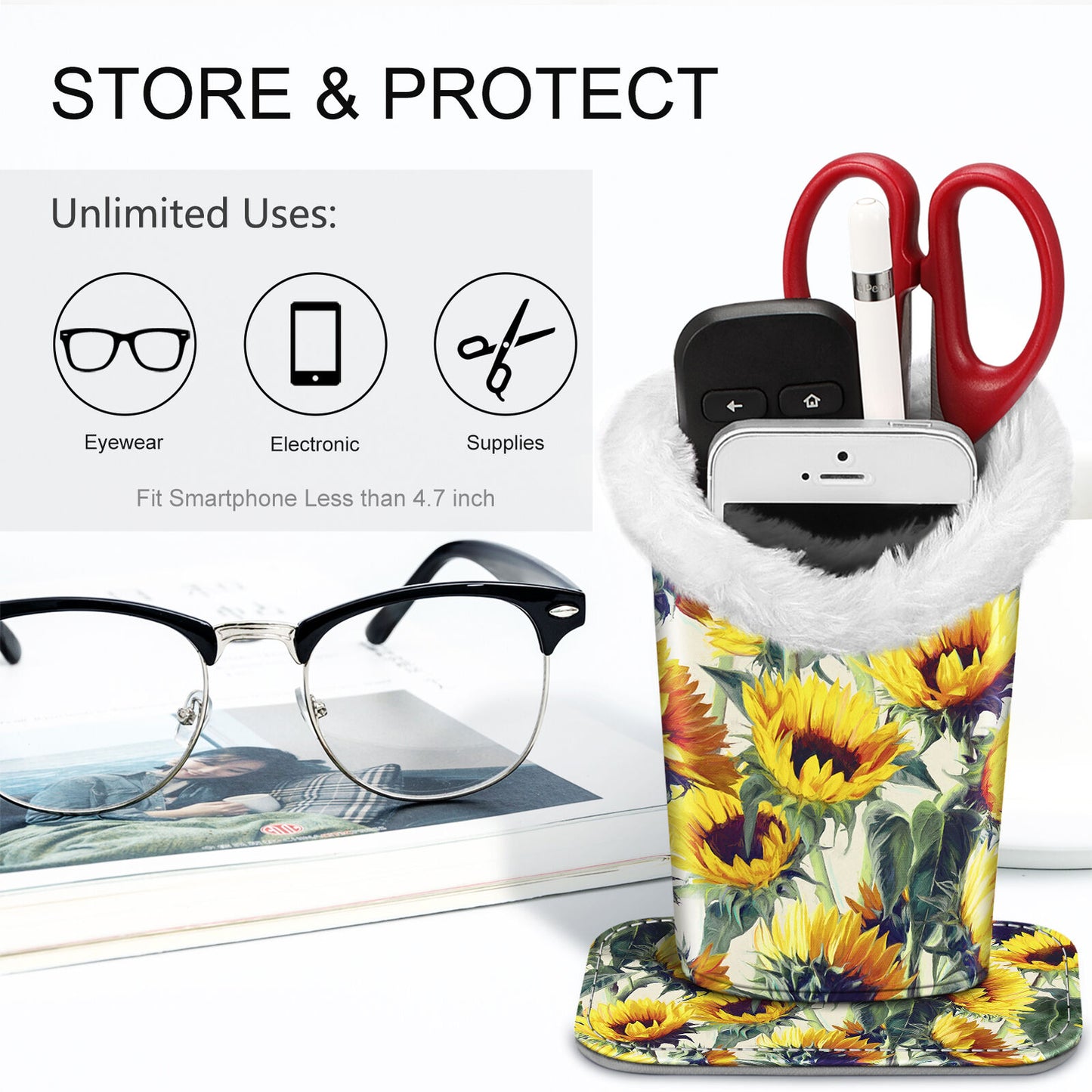 Eyeglass Protective Holder Stand - Vegan Leather & Plush Lined