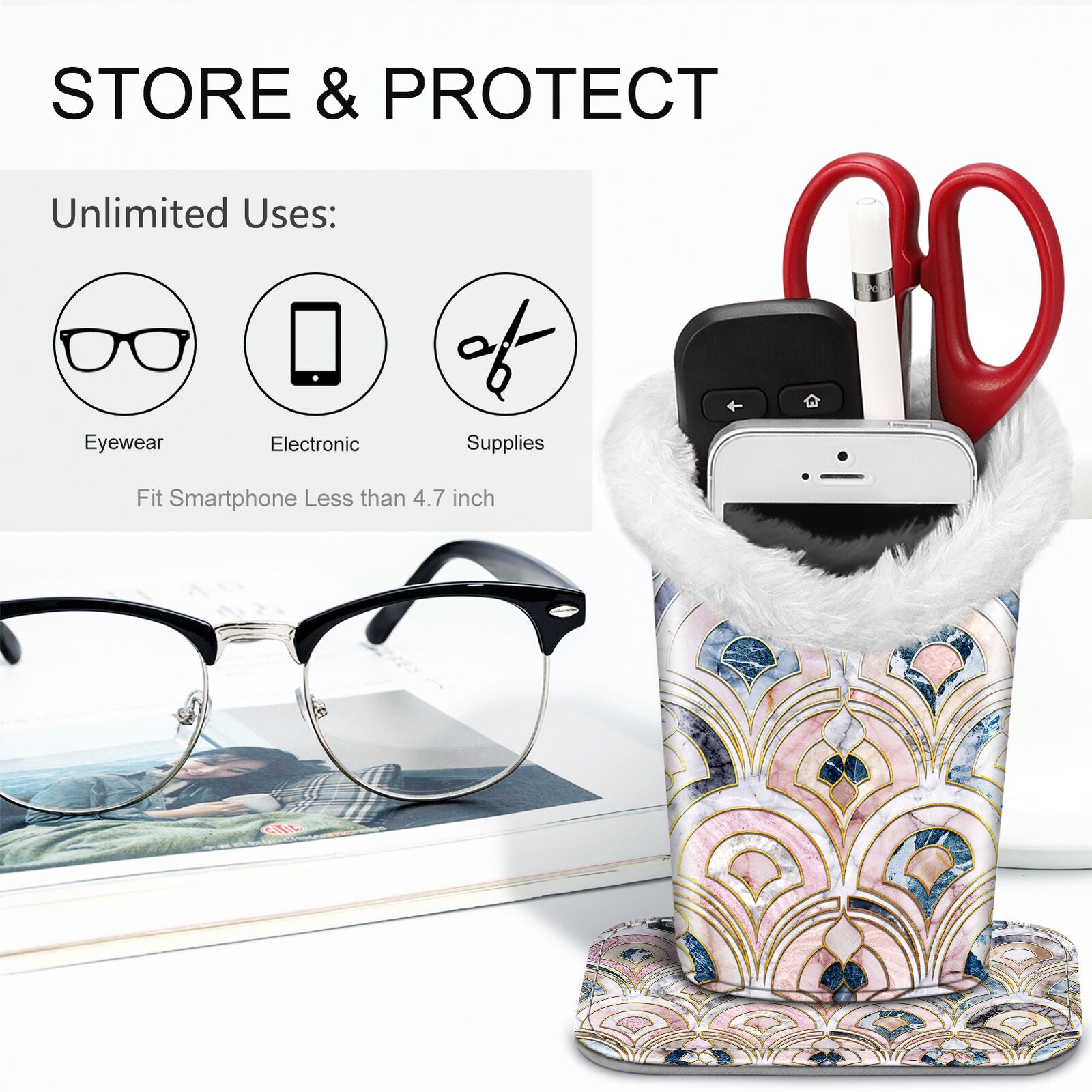 Eyeglass Protective Holder Stand - Vegan Leather & Plush Lined