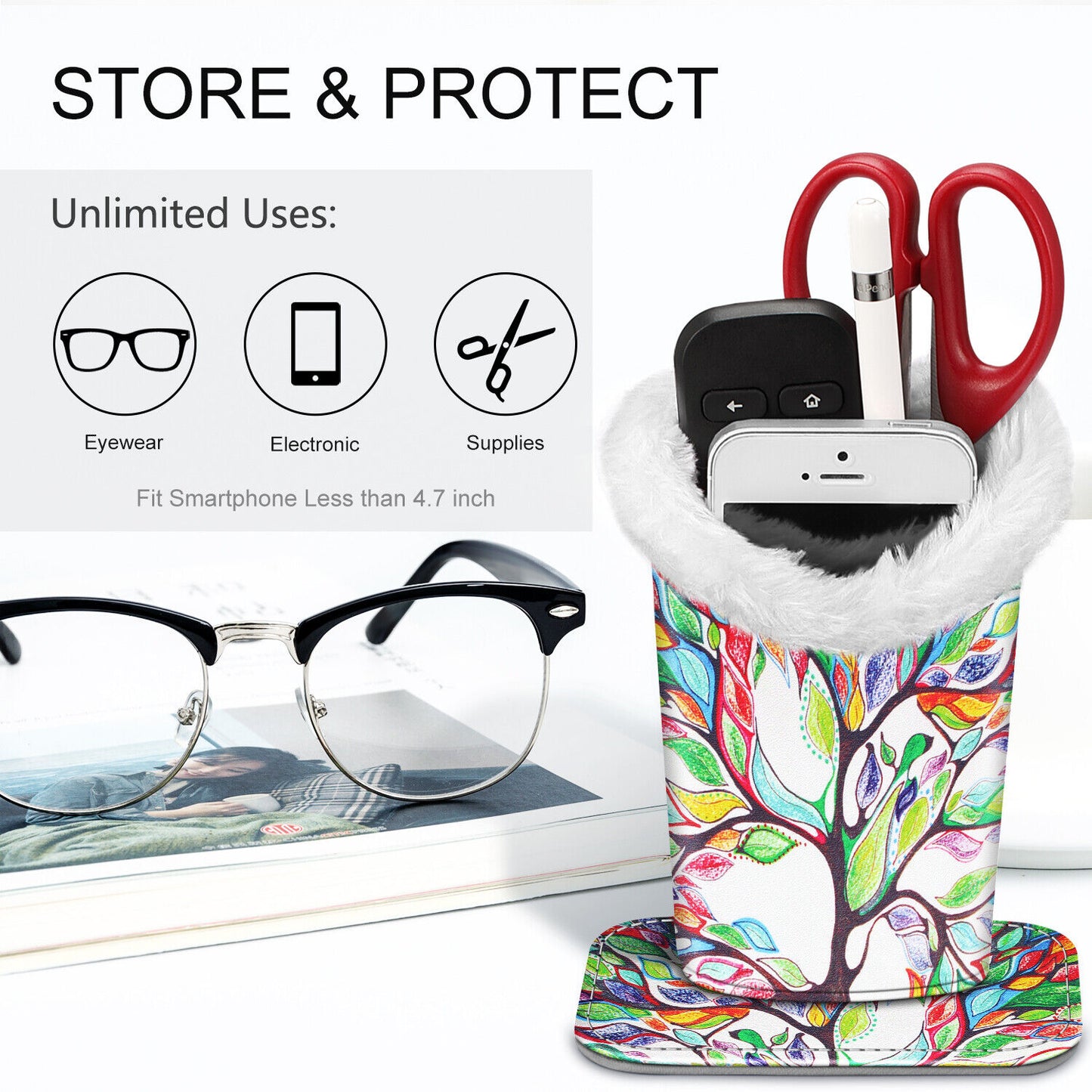 Eyeglass Protective Holder Stand - Vegan Leather & Plush Lined