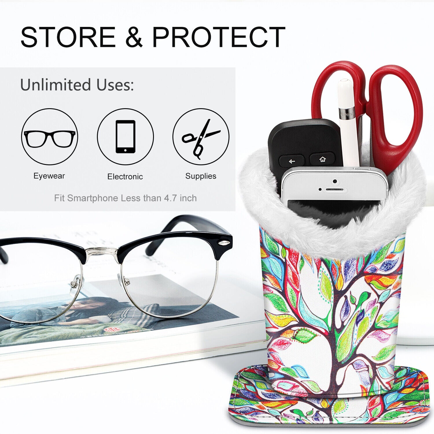 Eyeglass Protective Holder Stand - Vegan Leather & Plush Lined